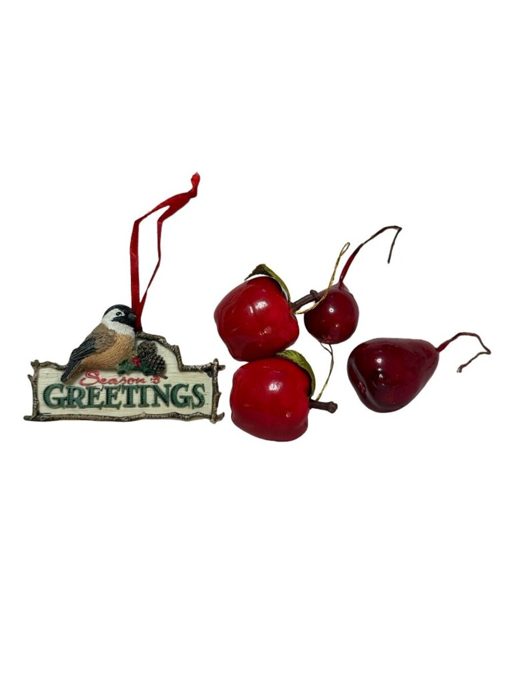 Vintage Miniature Fruit Christmas Ornaments Greetings Holiday Tree Decor Lot